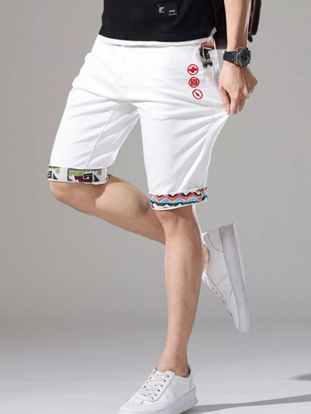 Men's Wash Denim Shorts with Rolled Cuffs, image 3
