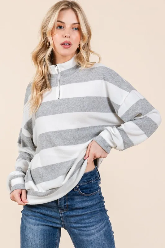 Striped Quarter Zip Drop Shoulder Sweatshirt, image 2
