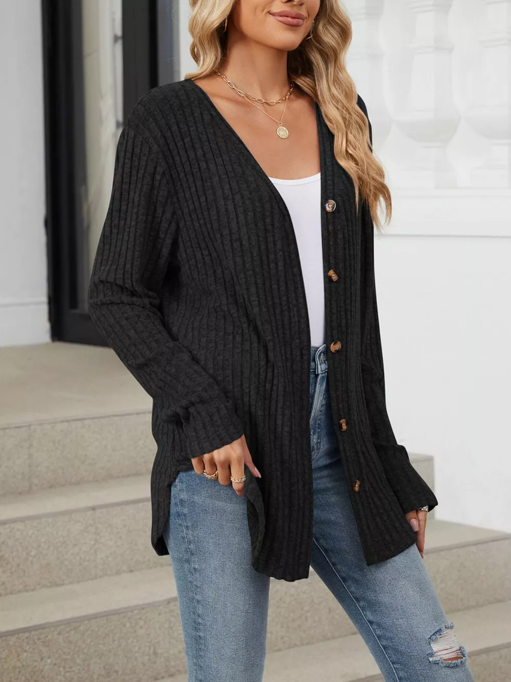 Ribbed Button-Up Cardigan, image 14