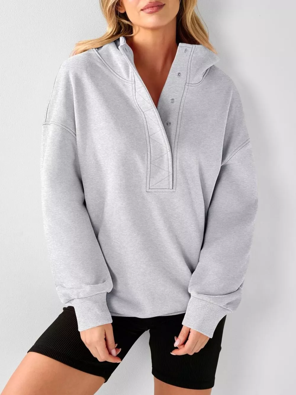 Half Snap Dropped Shoulder Hoodie, image 4