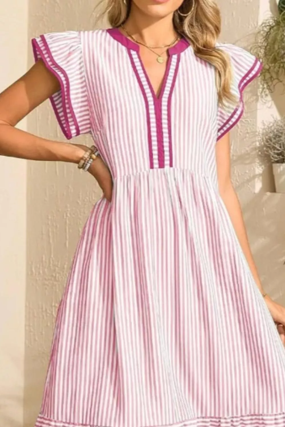 Striped Ruffle Sleeve Midi Dress, image 3