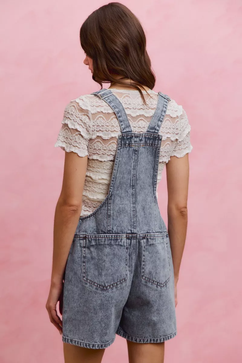 Denim Washed On Front With Adjustable Strap Romper, image 3