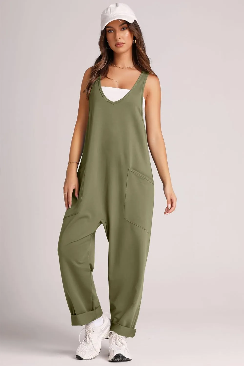 V-Neck Wide Strap Overalls, image 6