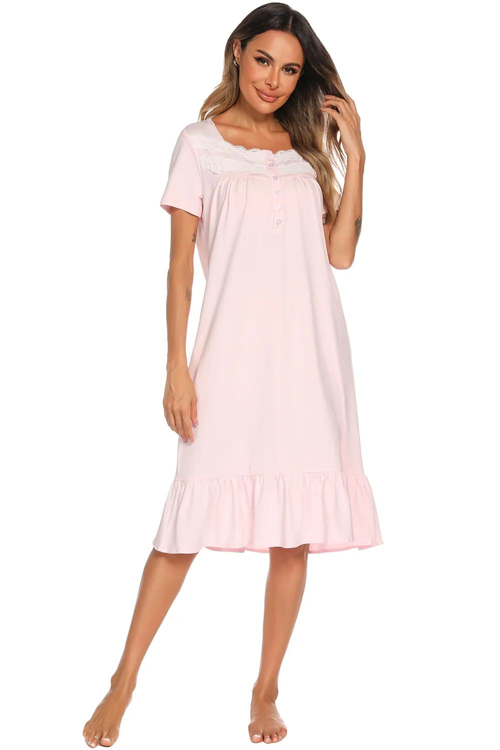 Lace Detail Square Neck Lounge Dress, image 4