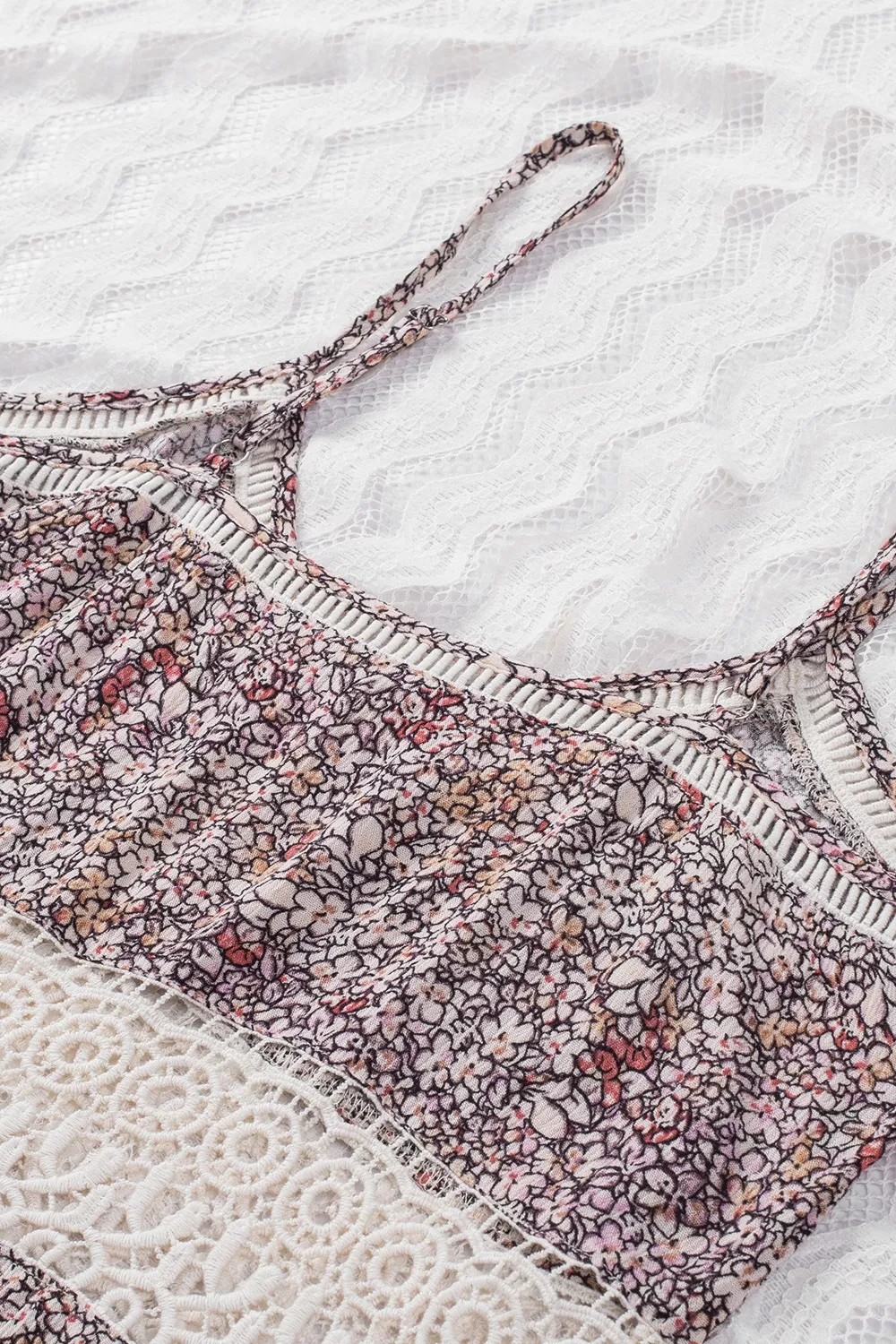 Floral Print Crochet Trim Cami with Spaghetti Straps, image 6