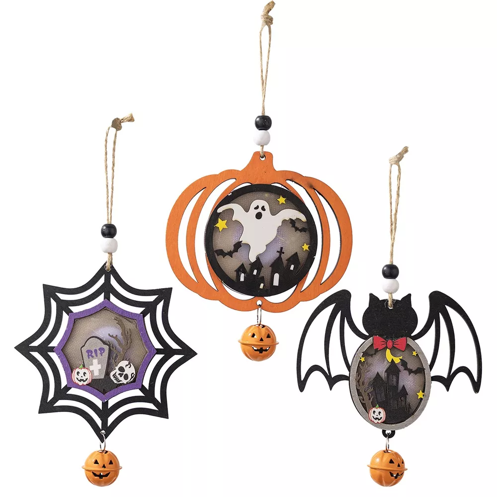 Halloween LED Lighted Wooden Hanging Decorative Ornaments Set, image 7