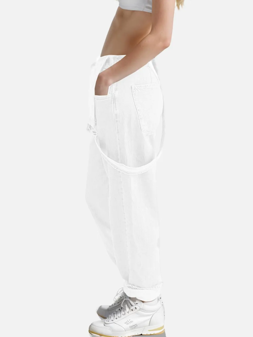 Square Neck Wide Strap Denim Overalls, image 3