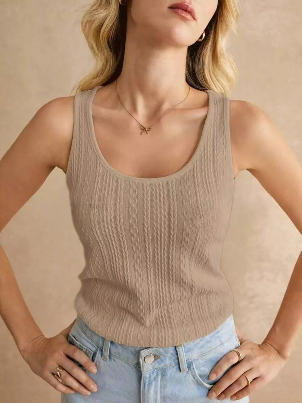 Textured Knit Scoop Neck Tank, image 4
