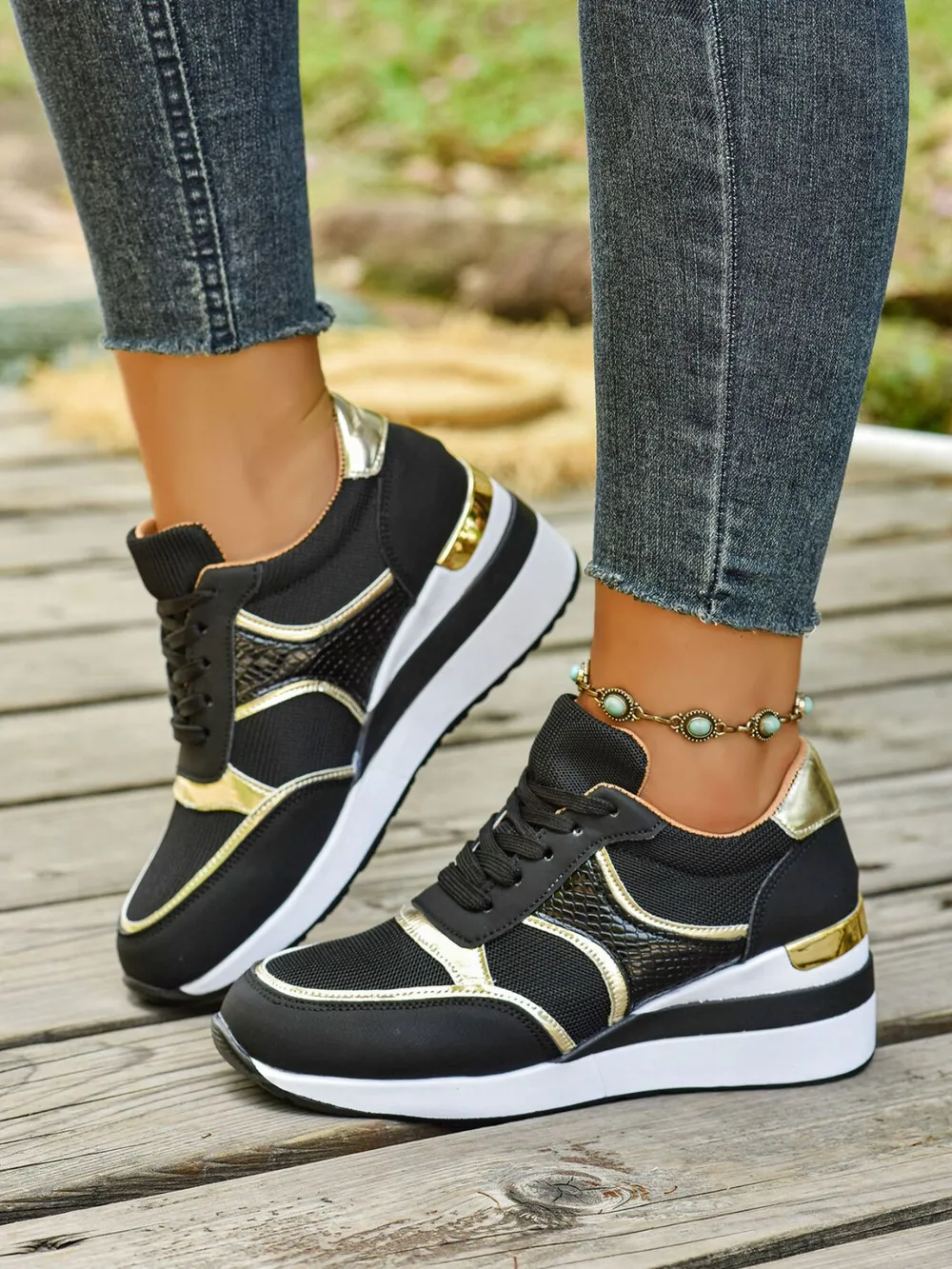 Lace Up Wedge Sneakers, image 4