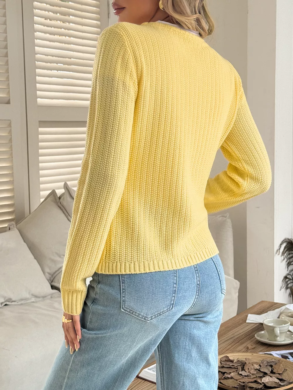 Button-Front Ribbed Long Sleeve Cardigan, image 13