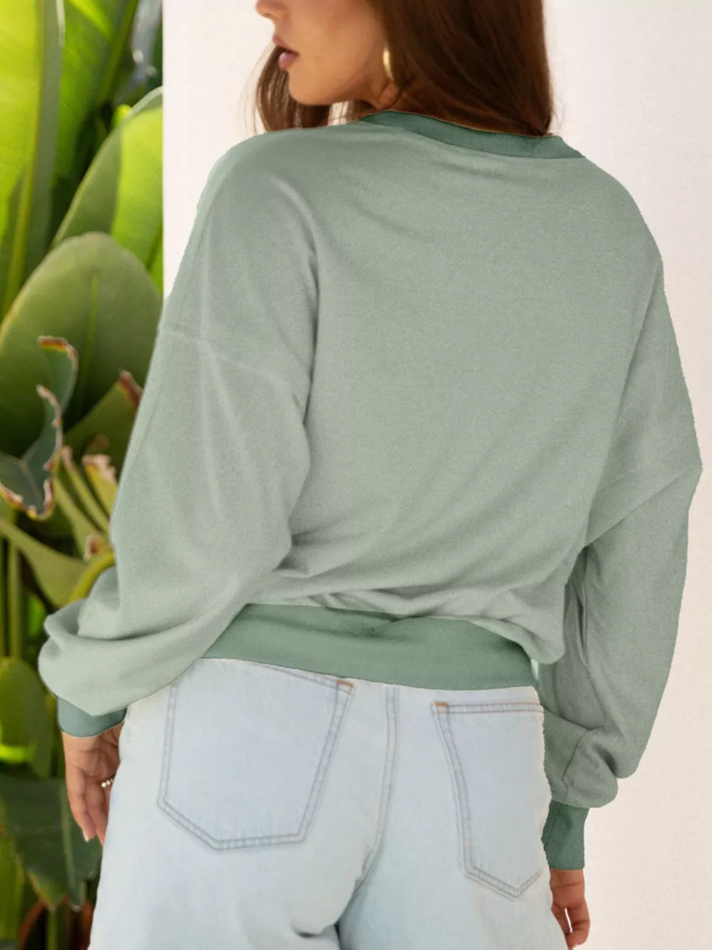 Raw Edge Flower Patch Drop Shoulder Casual Top, image 9