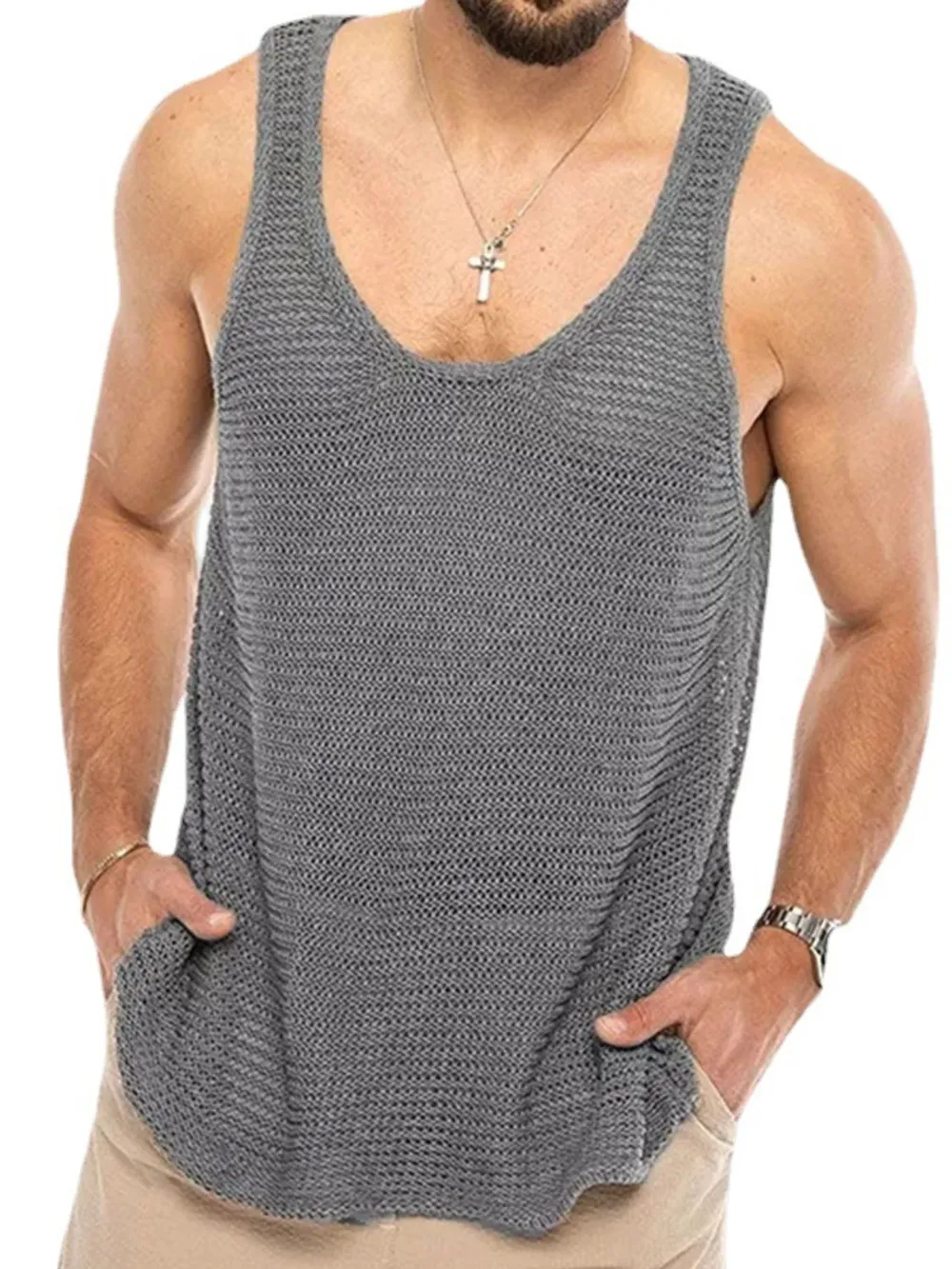Men's Plus Size Round Neck Wide Strap Tank, image 7