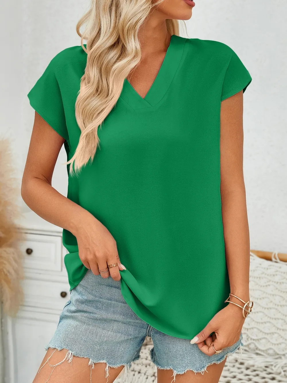 V-Neck Cap Sleeve Blouse, image 14