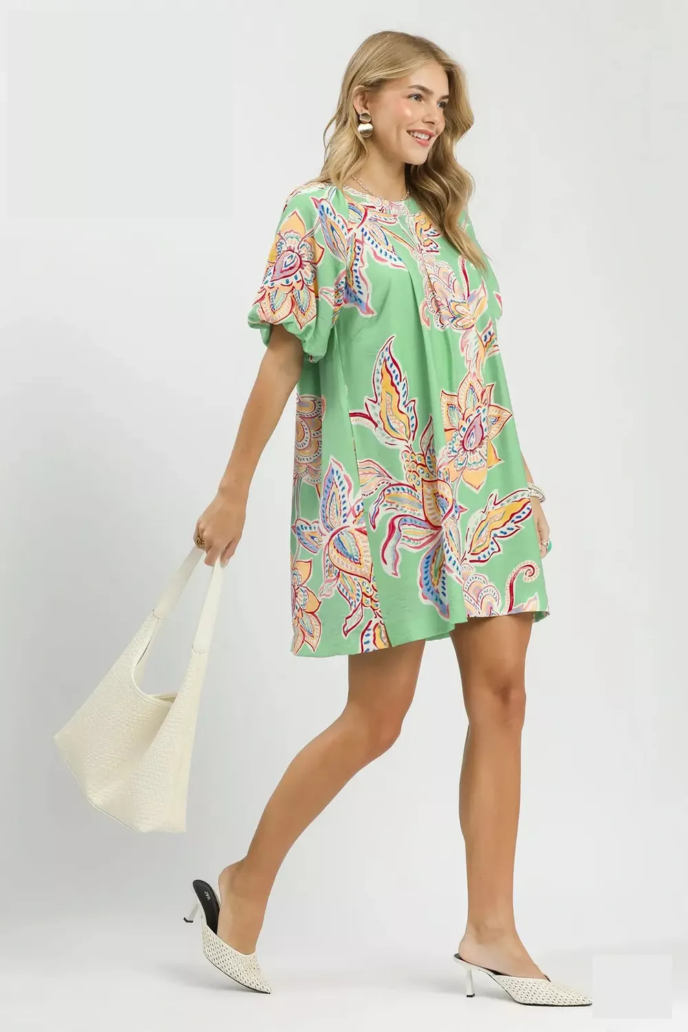 Boho Floral Print Mini Dress with Pockets, image 4