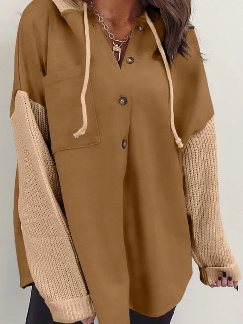 Drawstring Button Front Hoodie, image 13