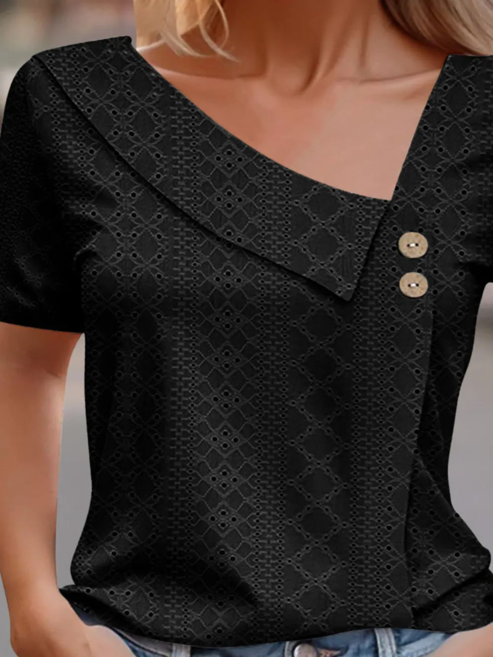 Eyelet Asymmetrical Short Sleeve T-Shirt, image 6