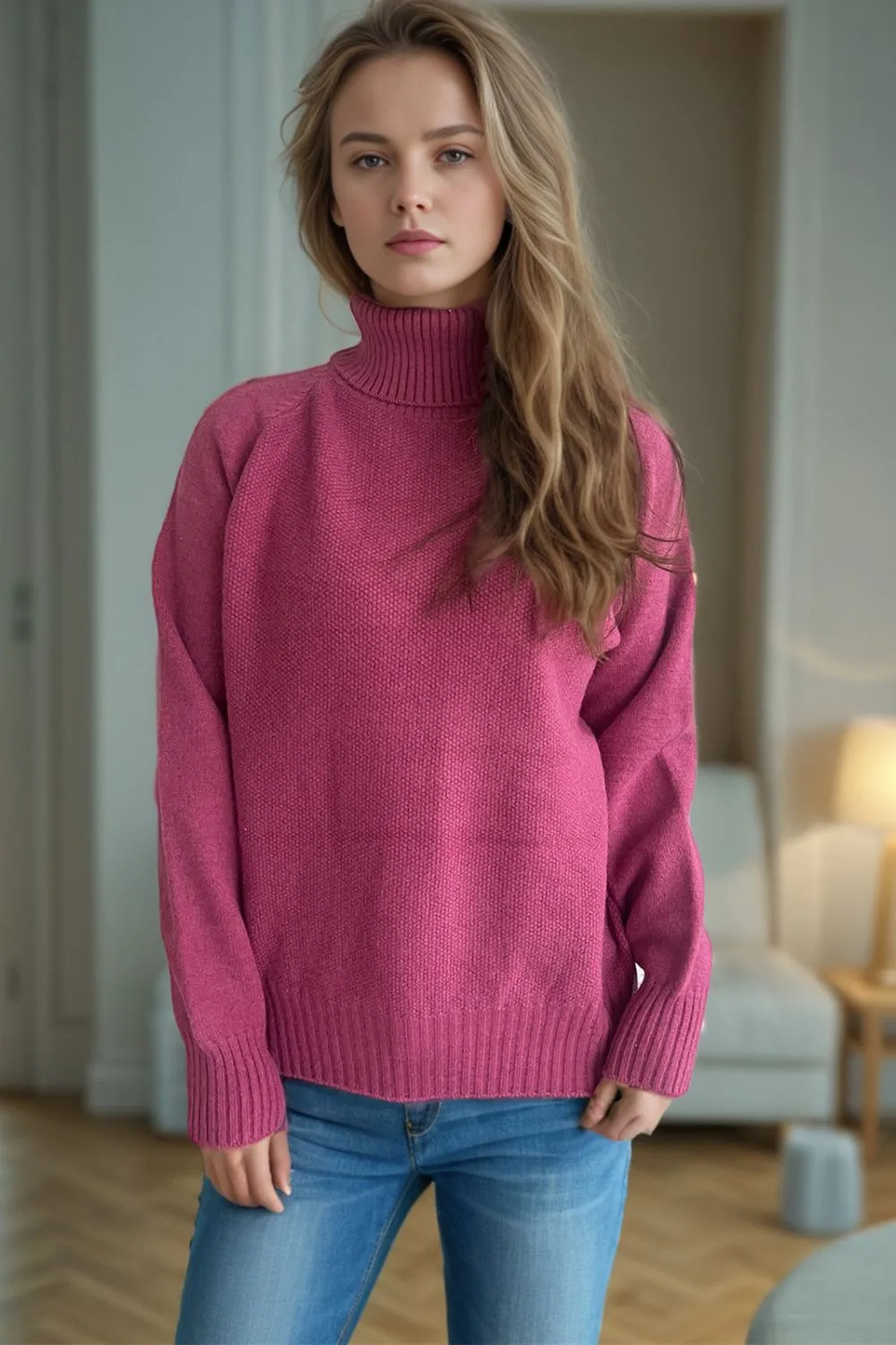 Ribbed Turtleneck Raglan Sleeve Sweater, image 9
