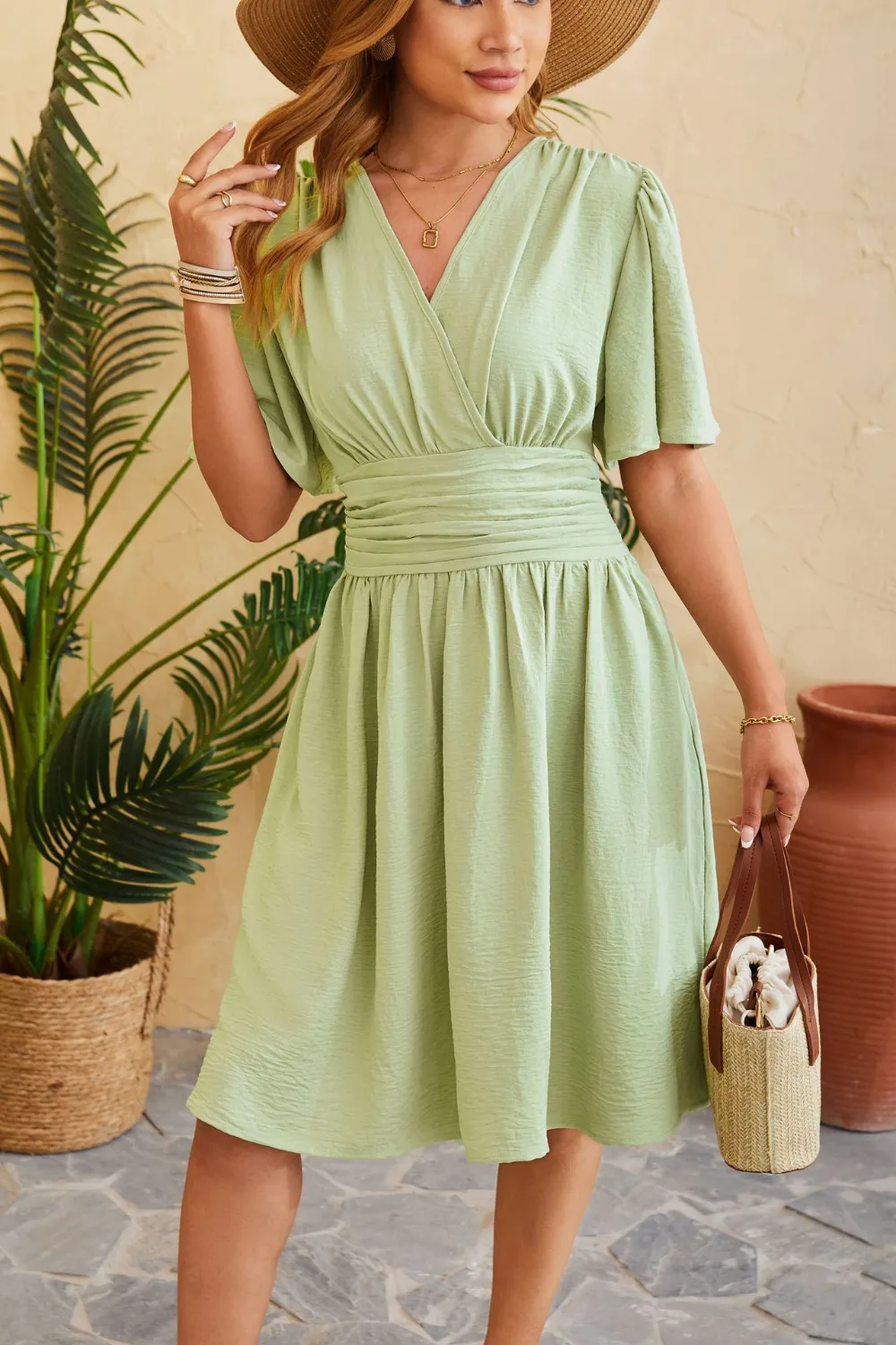 Ruched Surplice Short Sleeve Dress, image 8