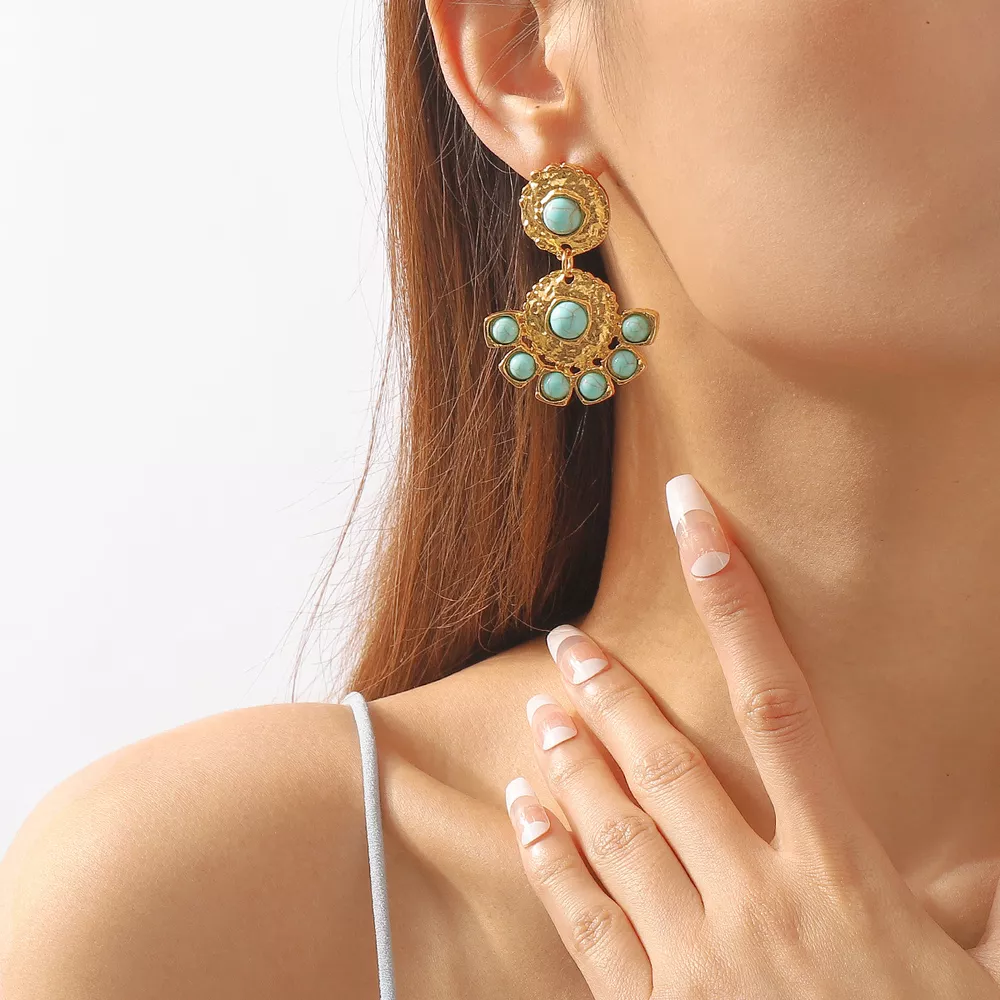 18K Gold-Plated Turquoise Dangle Earrings, image 2