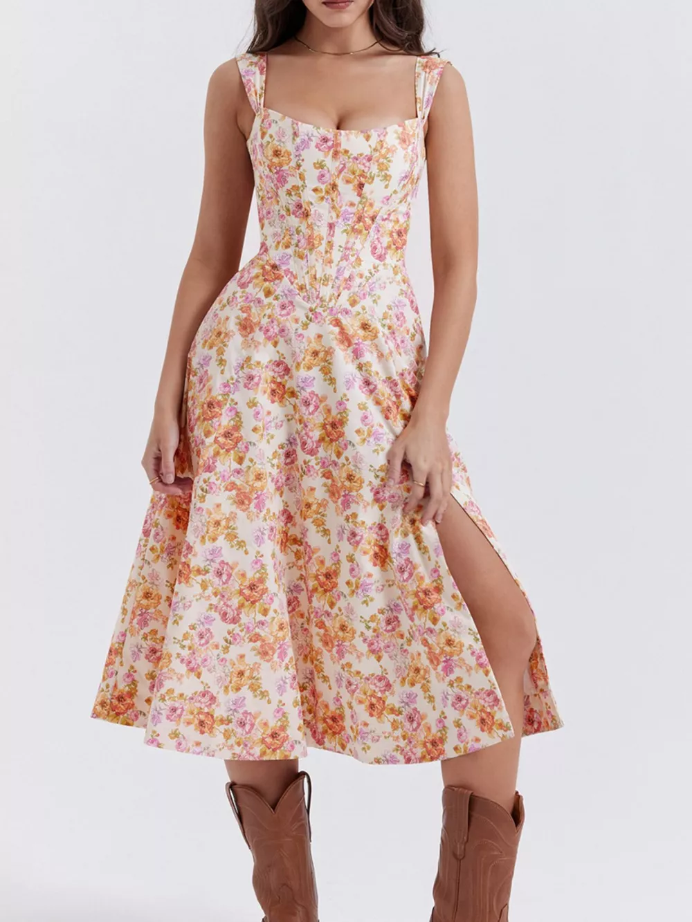 Floral Print Midi Dress with Slit, image 8