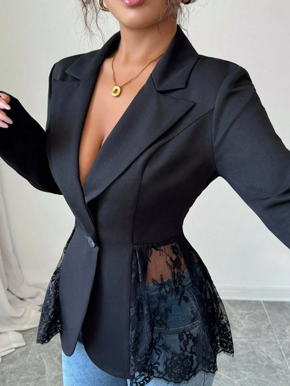 Lace Detail One Button Blazer, image 4