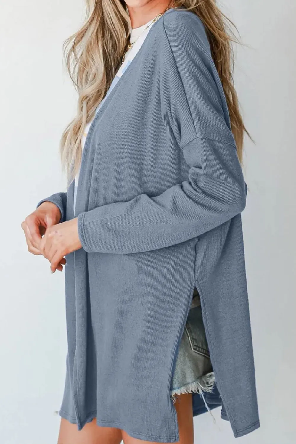 Slit Open Front Long Sleeve Cover Up, image 2