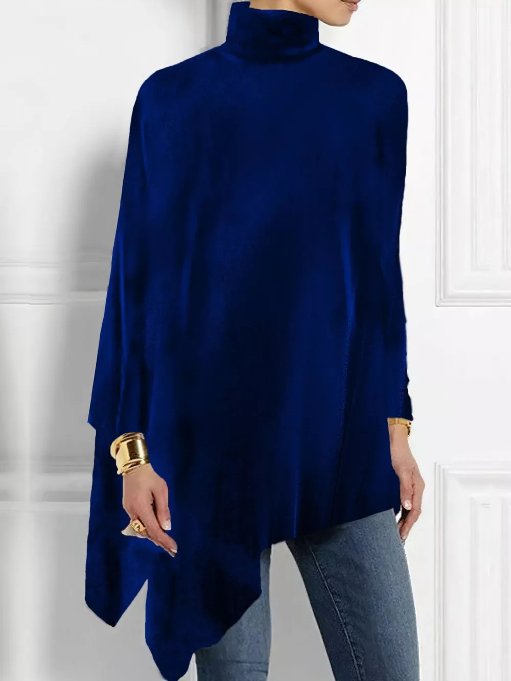 Elegant Turtleneck Asymmetric Hem Top, image 7