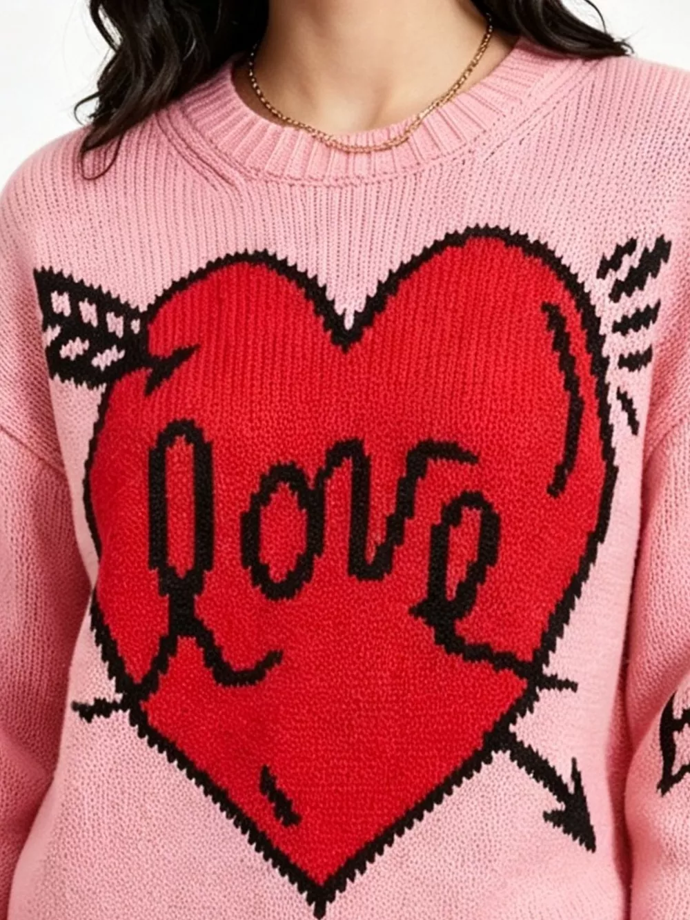 Heart Round Neck Ribbed Sweater, image 11