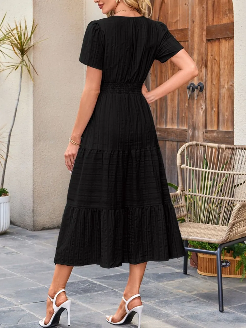 Tiered Notched Short Sleeve Dress, image 14
