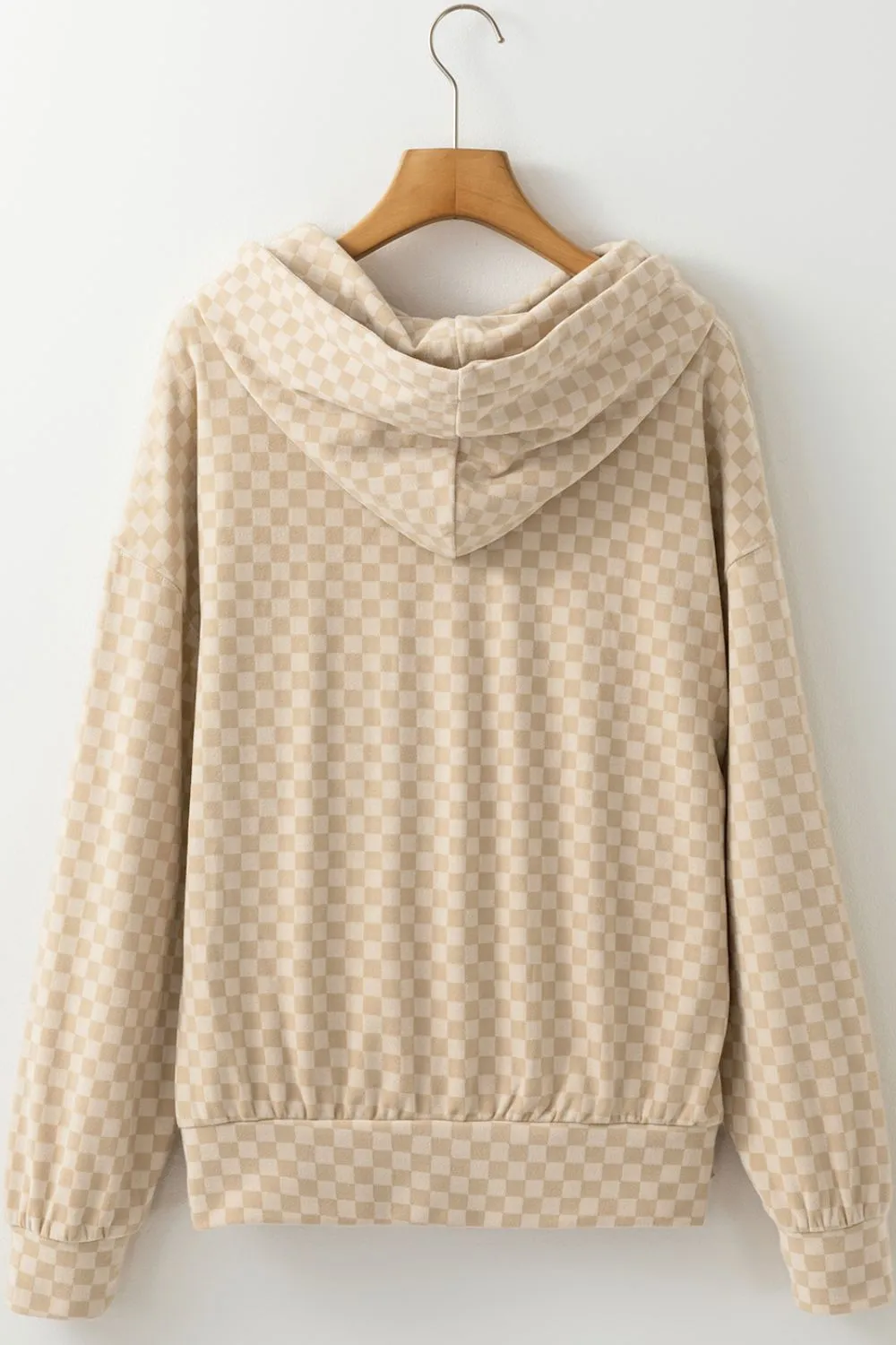 Checkered Print Kangaroo Pocket Drawstring Hoodie, image 8