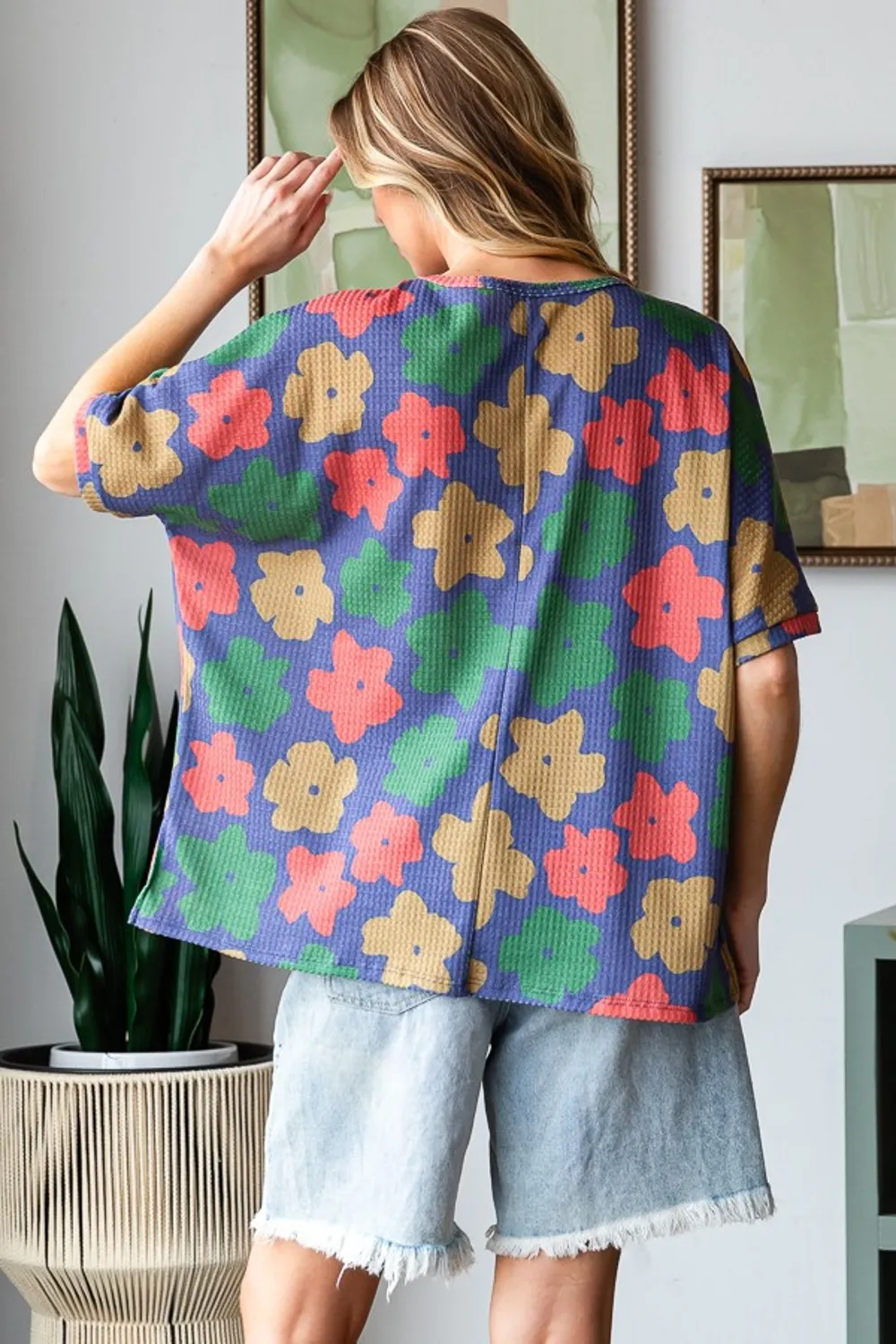 Full Size Floral Round Neck Side Slit T-Shirt, image 2
