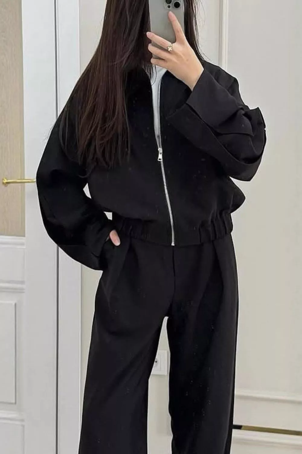 Zip-Up Jacket and Wide-Leg Pants Set, image 7