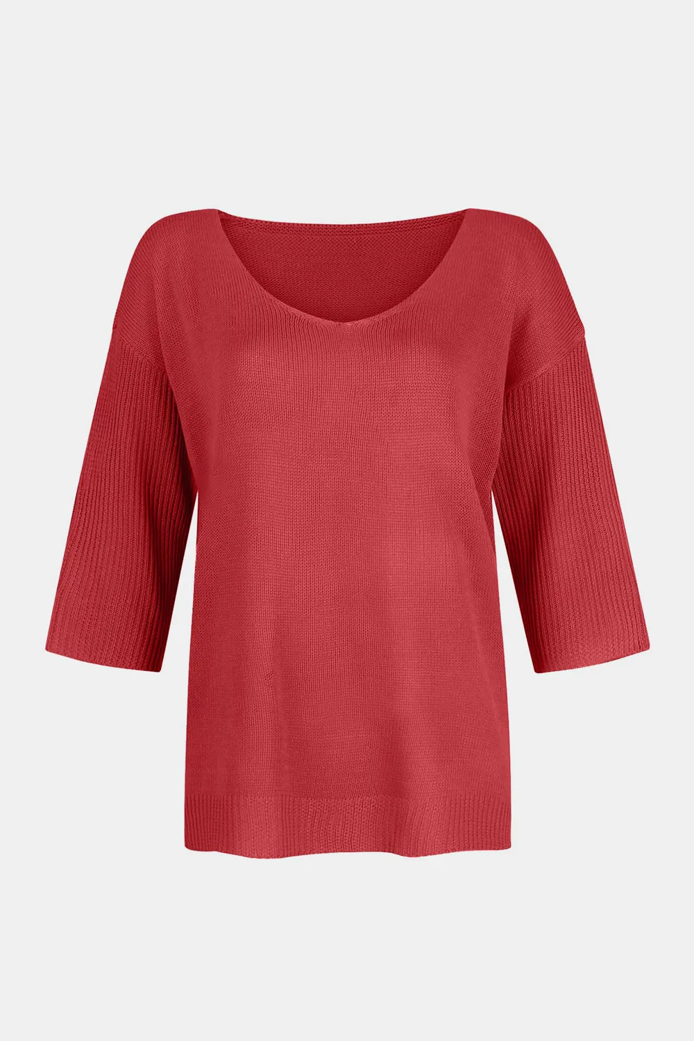 V-Neck Three-Quarter Sleeve Knit Top, image 12