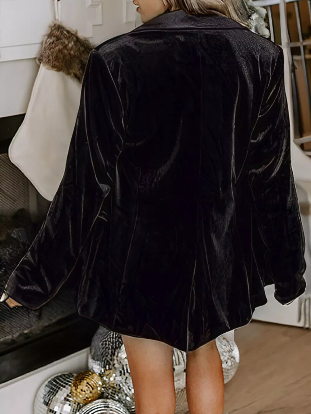 Velvet Lapel Collar Button Up Blazer, image 4
