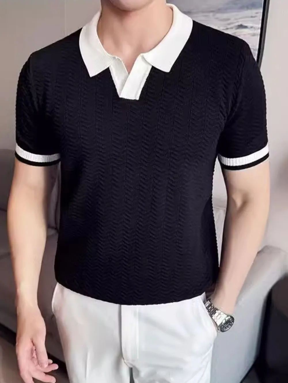 Men's Plus Size Contrast Trim Short Sleeve Polo, image 2