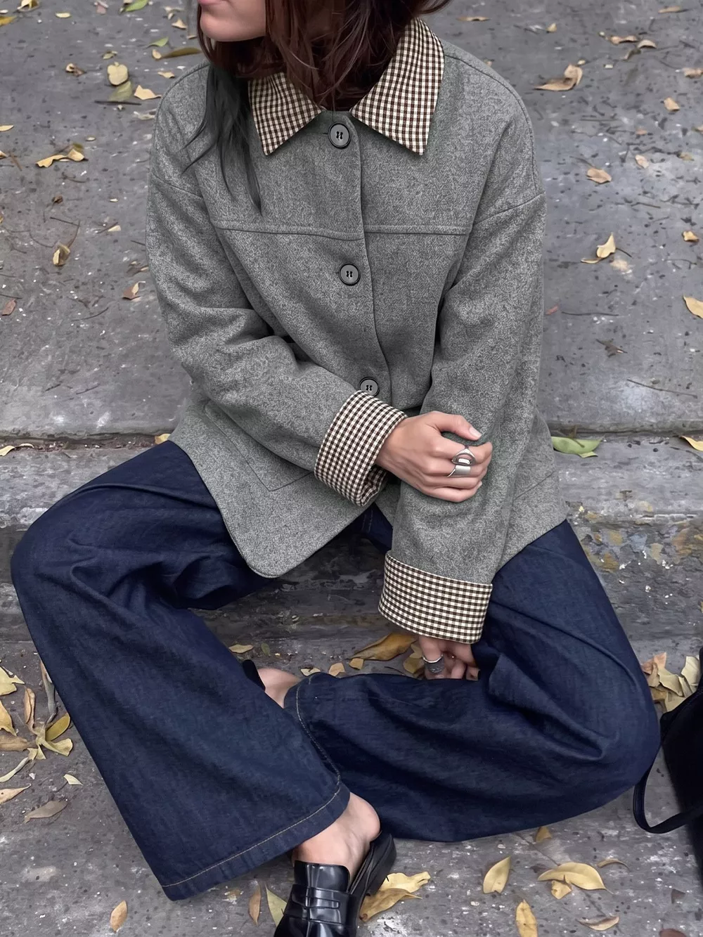 Button-Down Outerwear with Gingham Contrast Details, image 2