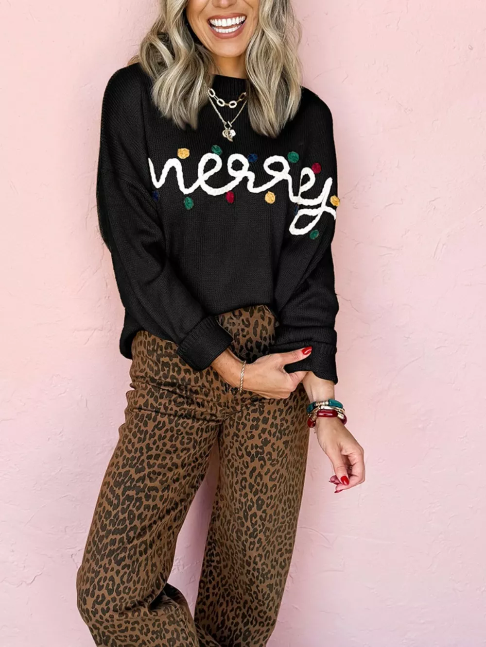 Merry Round Neck Christmas Sweater, image 4