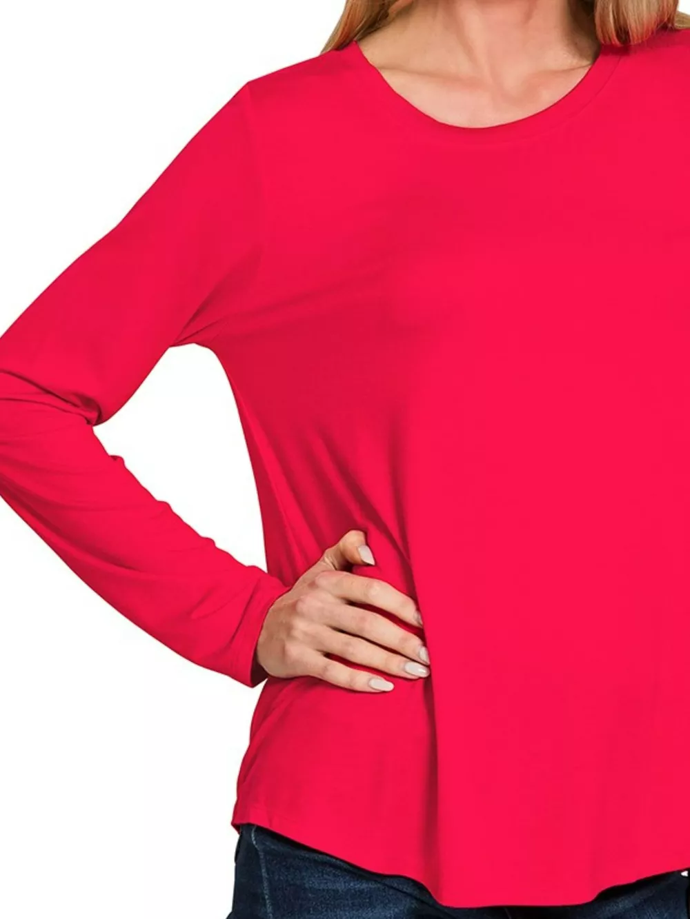 Flowy Round Hem Rayon Long Sleeve Top, image 3
