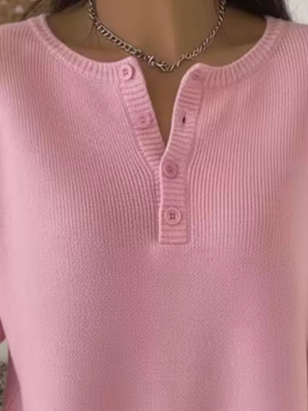 Full Size Button Detail Ribbed Knit Sweater Plus Size, image 6