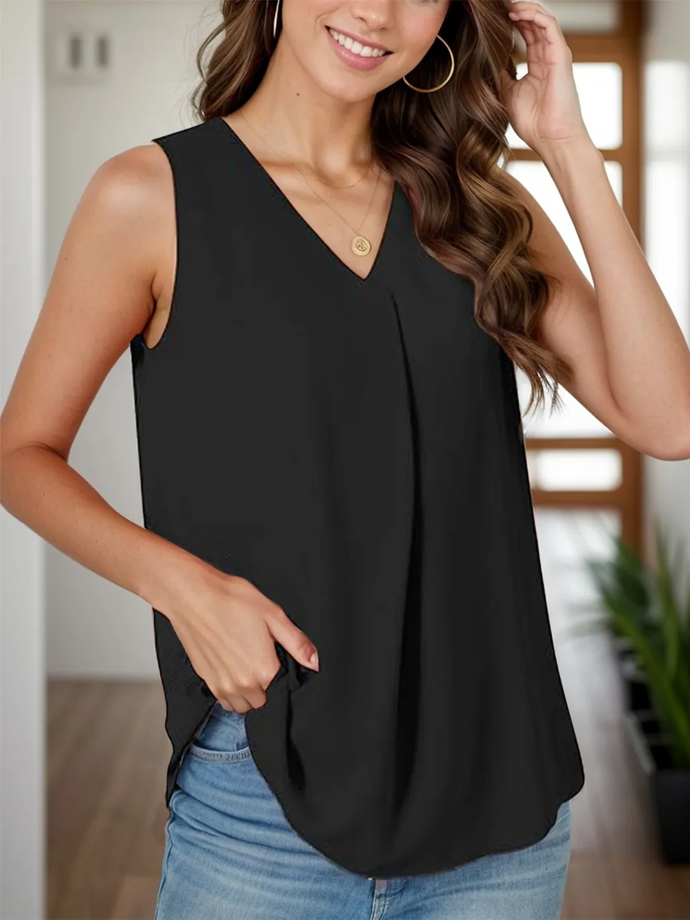 Full Size Ruched V-Neck Tank, image 6