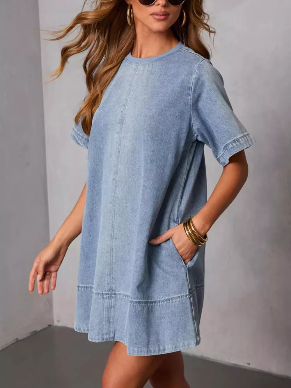 Casual Short Sleeve Denim Dress, image 5