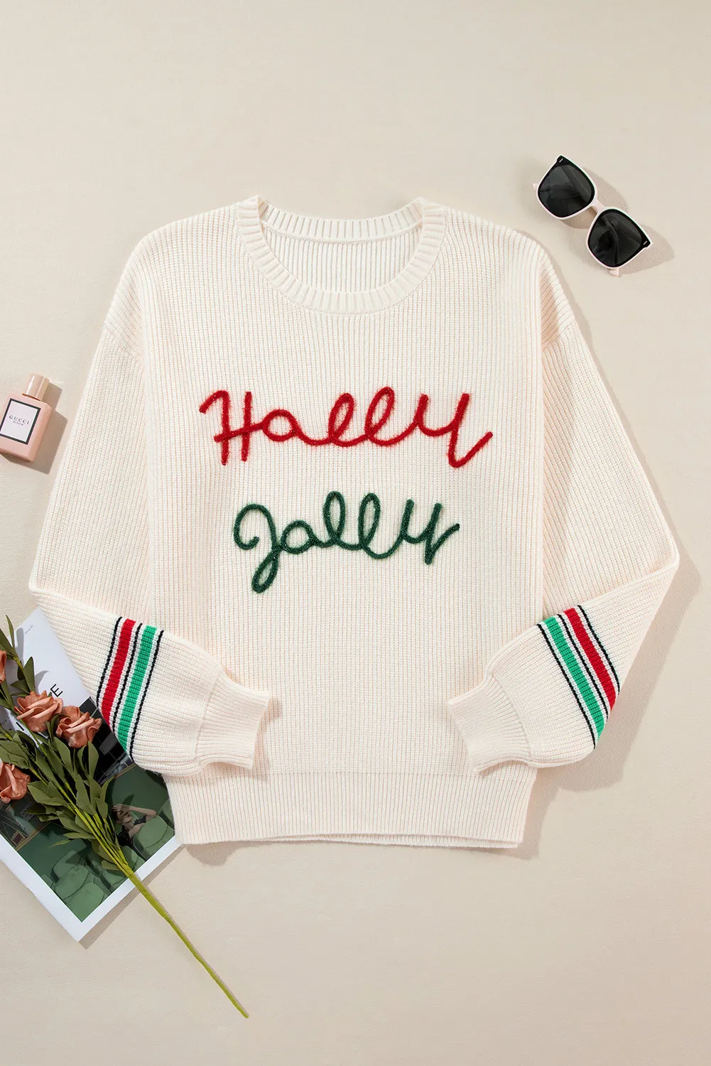 Letter Round Neck Long Sleeve Sweater, image 6