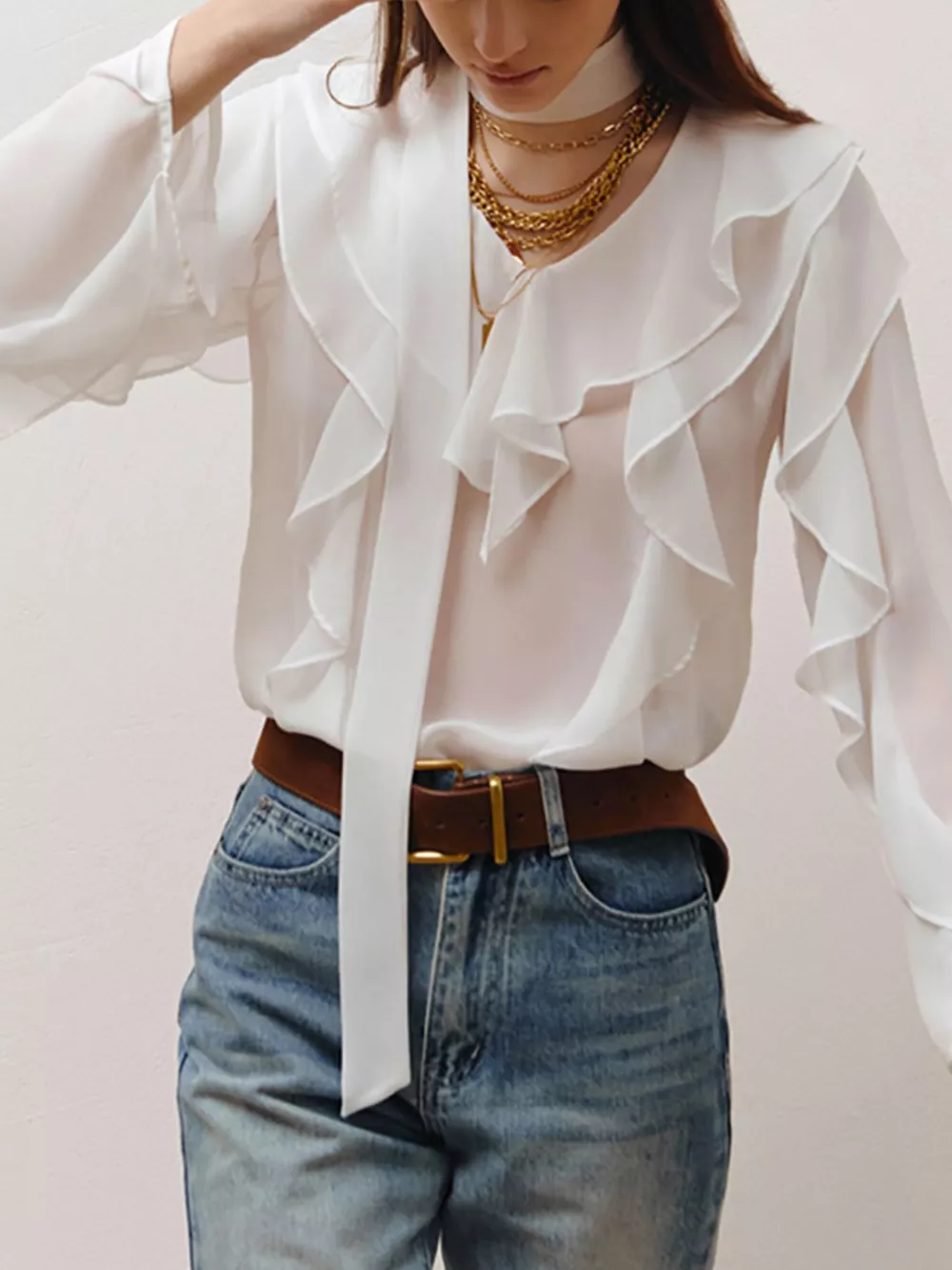 Ruffle Trim Chiffon Blouse, image 11