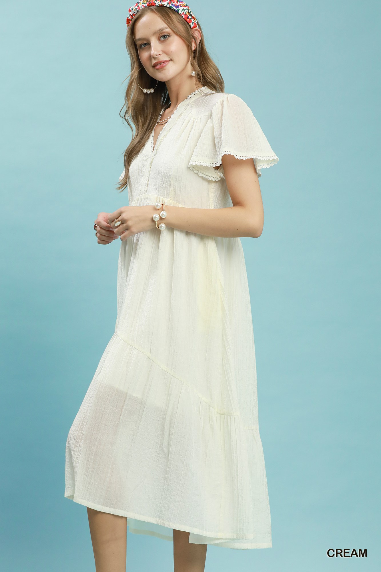 Textured Tiered Midi Dress with Side Pockets, image 2