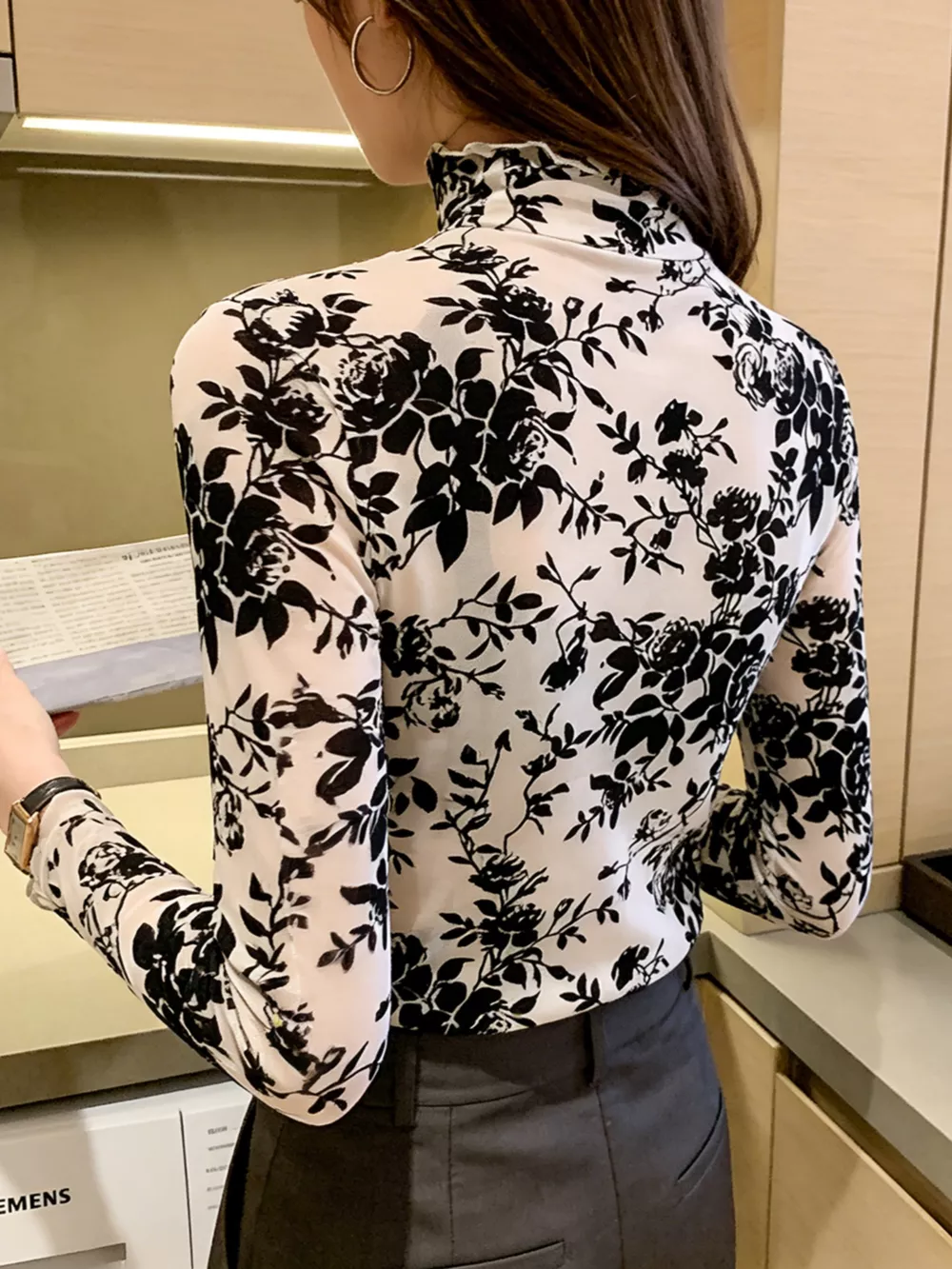 Floral Turtleneck Long Sleeve Top, image 9