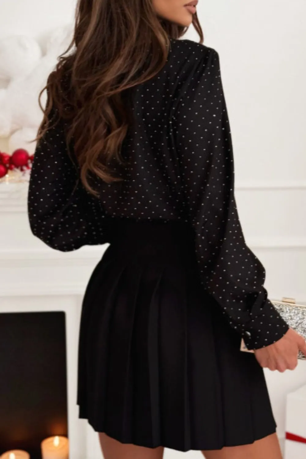 Button Down Rhinestone Decor Long Sleeve Shirt, image 3