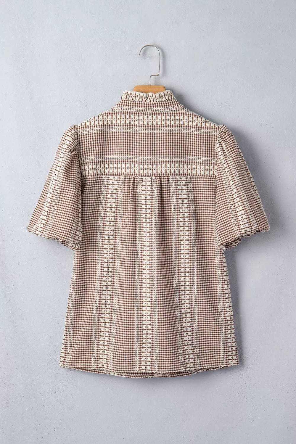 Western Pony Embroidered Yoke Puff Sleeve Gingham Blouse, image 3