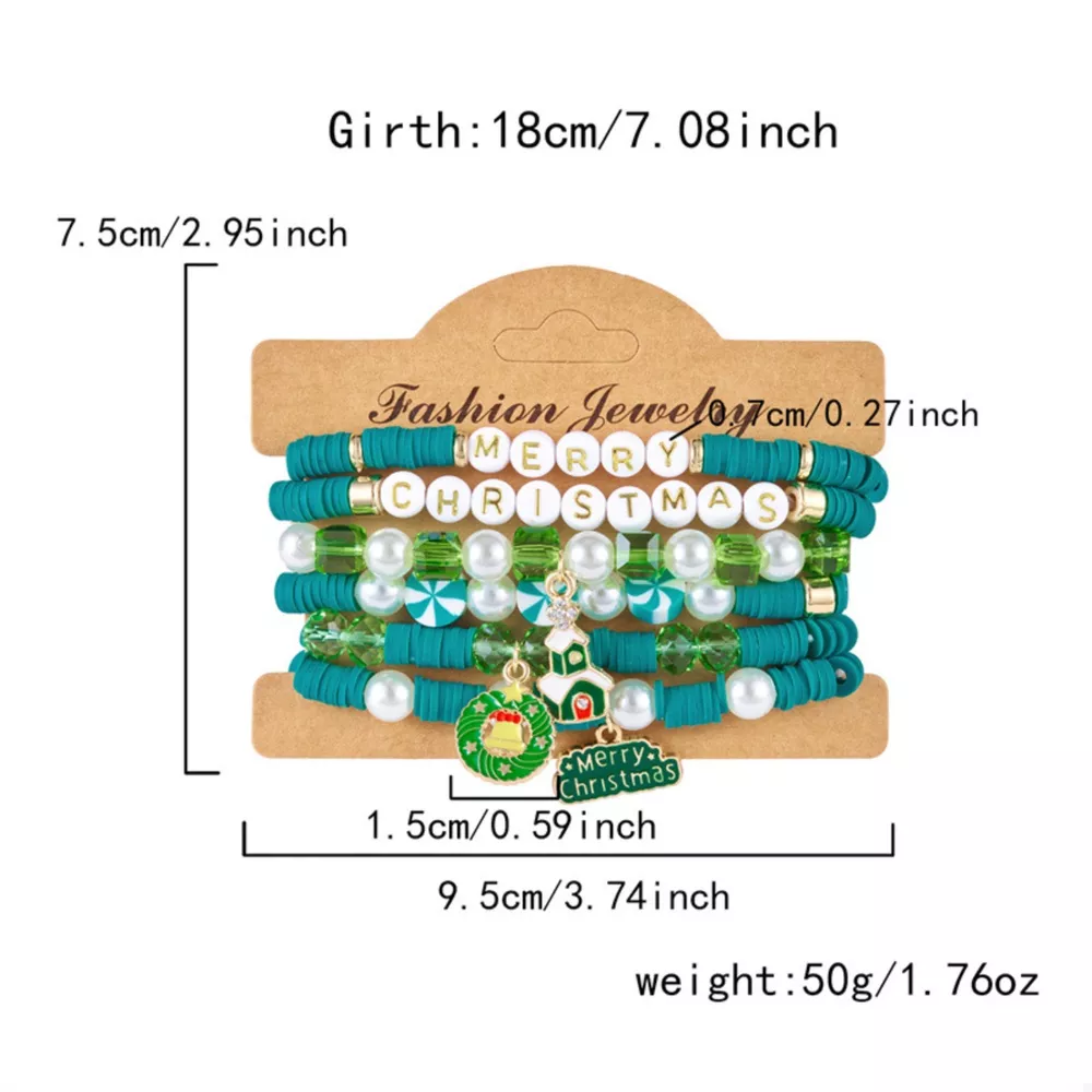 6-Piece Christmas Beaded Bracelet with Pearl Accents, image 3
