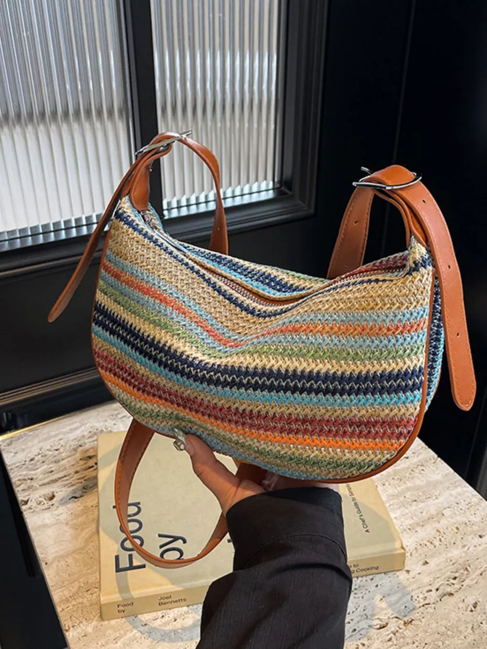 Striped Woven Crossbody Bag, image 5
