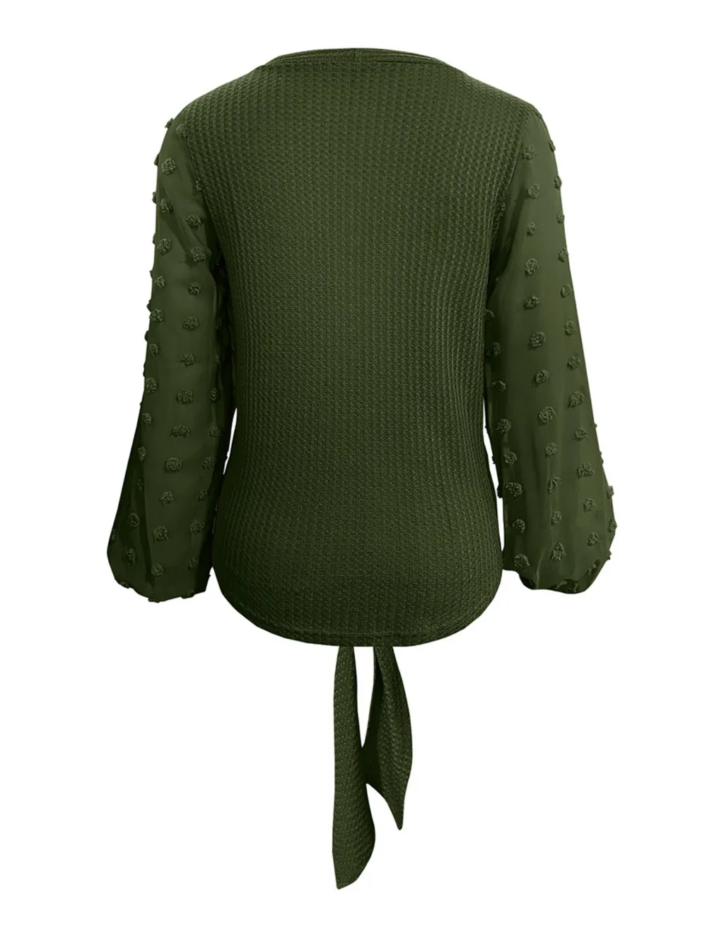 Tied Swiss Dot V-Neck Long Sleeve Blouse, image 7